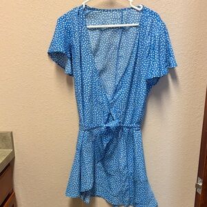 Blue Polka Dot Wrap Dress